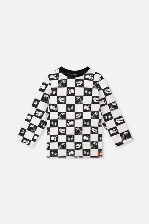 Organic Cotton Checkerboard Dino Icon Long Sleeve T-Shirt