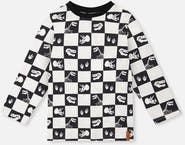 Deux par Deux Organic Cotton Checkerboard Dino Icon Long Sleeve T-Shirt