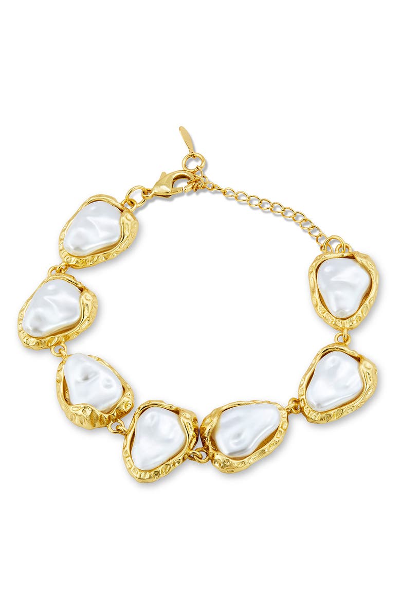 SAVVY CIE JEWELS Baroque Sea Pebbles 18k Gold Plate Imitation Pearl Bracelet, Main, color, Gold/ White