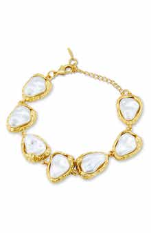 SAVVY CIE JEWELS Baroque Sea Pebbles 18k Gold Plate Imitation Pearl Bracelet