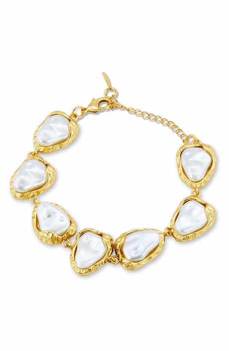 SAVVY CIE JEWELS Baroque Sea Pebbles 18k Gold Plate Imitation Pearl Bracelet