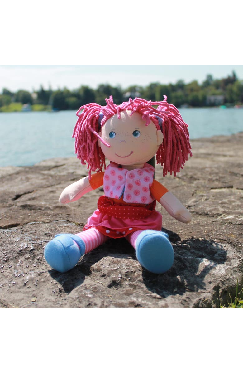 HABA Lilli-Lou 12" Soft Doll with Pink Hair in Pigtails, Blue Eyes & Embroidered Face, Machine Washable Baby Doll for Ages 18 Months+, Alternate, color, Pink Multi
