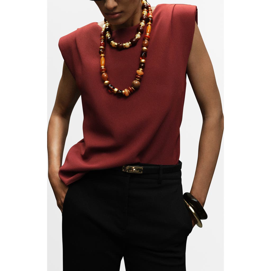 Mango Ruched Strong Shoulder Top In Multi