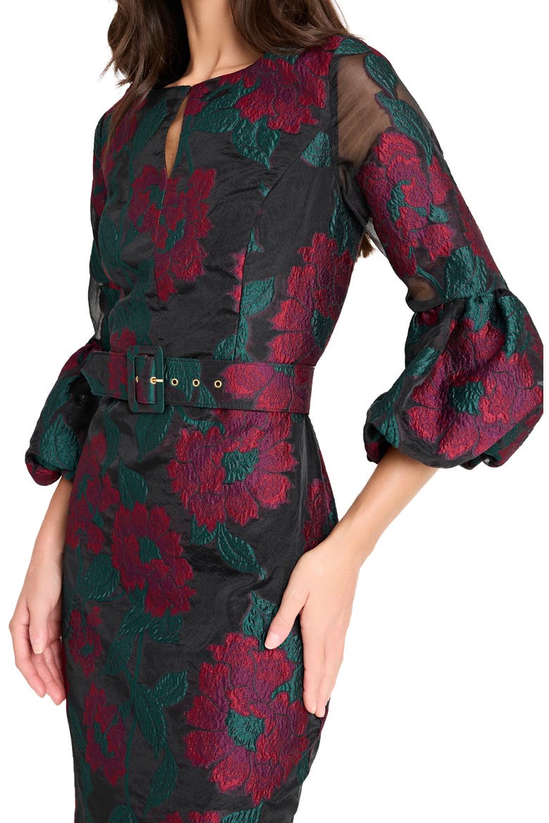 Floral Jacquard Sheath Dress, Alternate, color, BLACK RED