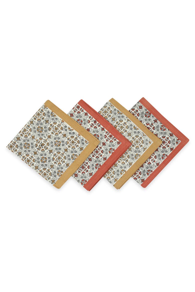 Streamline Hand Block Printed Napkins - Set of 4, Main, color, LILY SIENNA