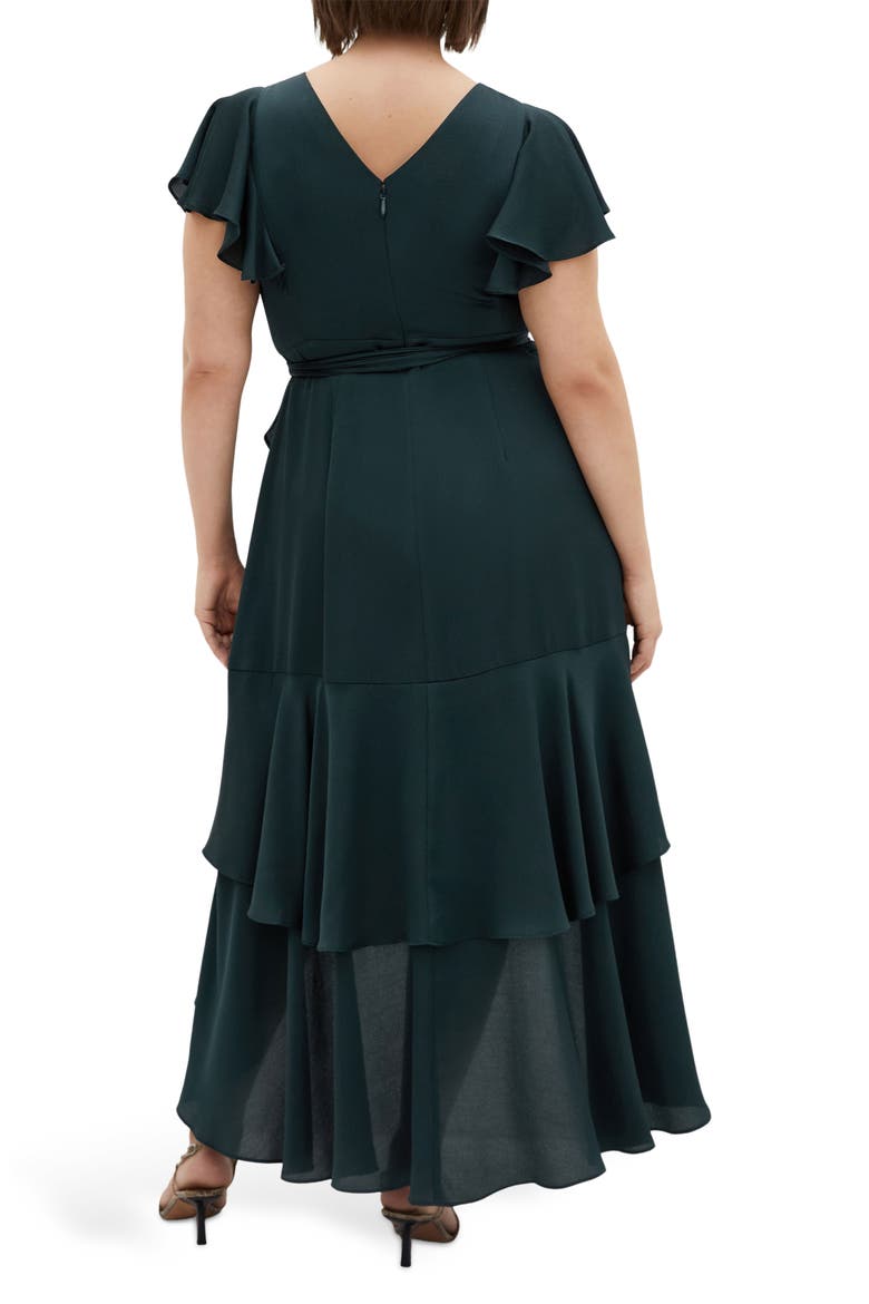 Jen Ruffle Faux Wrap Satin Dress, Alternate, color, HUNTER GREEN