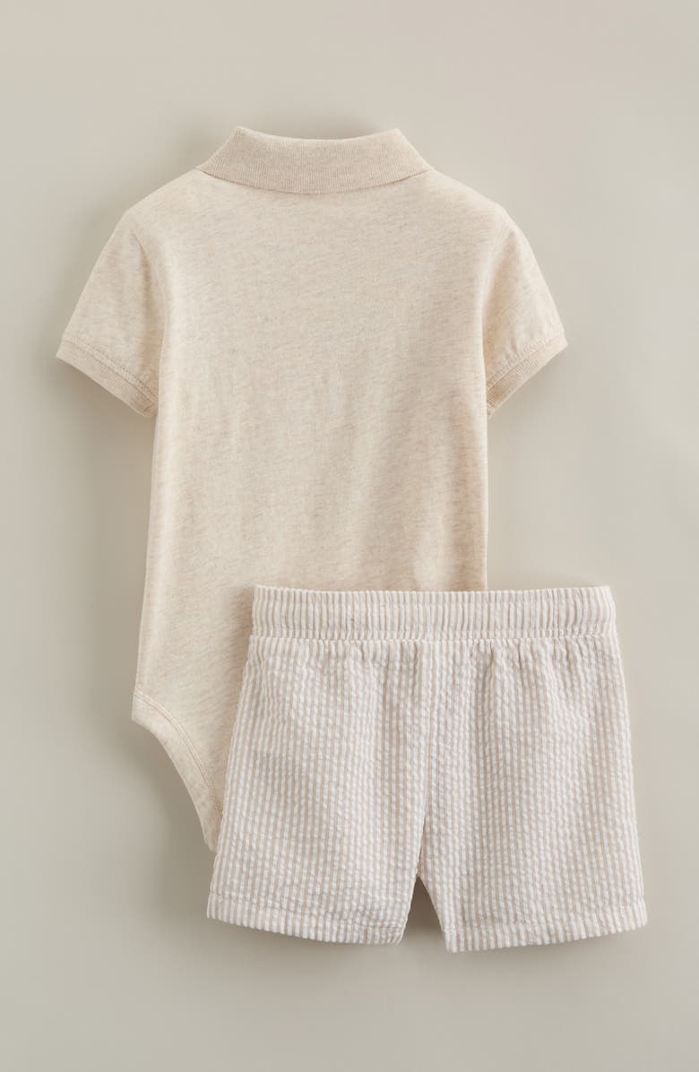 Nordstrom Cotton Polo Bodysuit & Shorts Set, Alternate, color, Beige Oatmeal - Tan Stripe