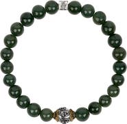 Karma and Luck Men's Jade Mantra Sterling Silver Charm Beaded Bracelet Tranquil Spirit