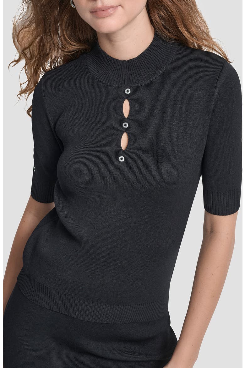 Cutout Grommet Mock Neck Sweater, Alternate, color, BLACK