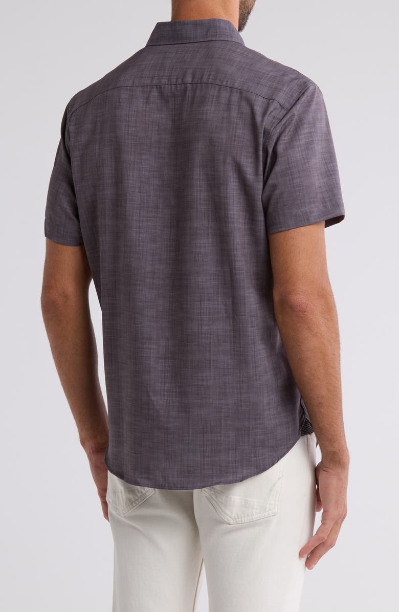 CONSTRUCT Chambray Short Sleeve Stretch Button-Down Shirt, Alternate, color, Charcoal