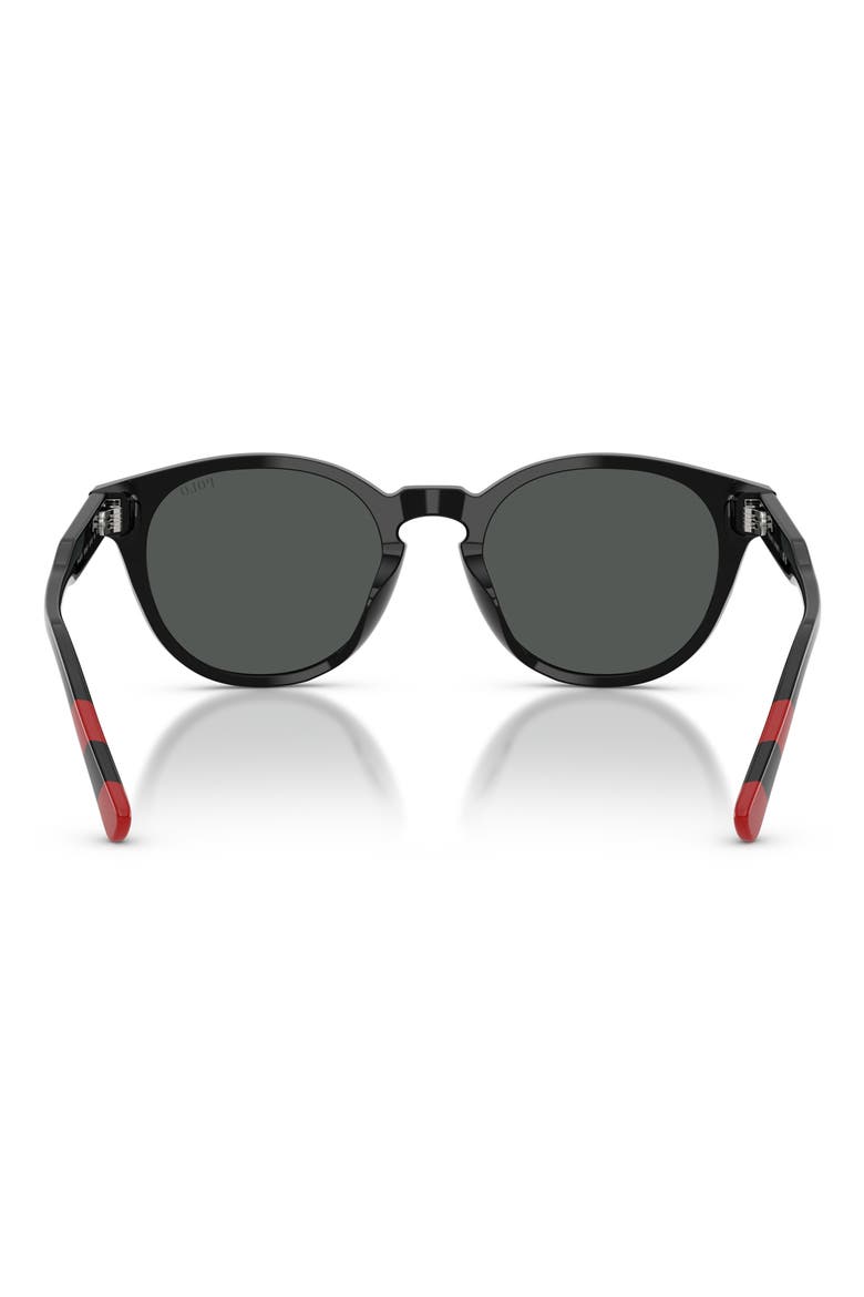52mm Round Sunglasses, Alternate, color, SHINY BLACK / DARK GREY