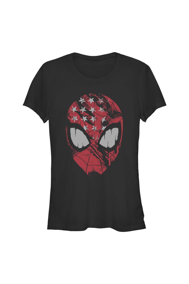 Junior's American Spidey Mask Short Sleeve Graphic T-Shirt, Main, color, Black