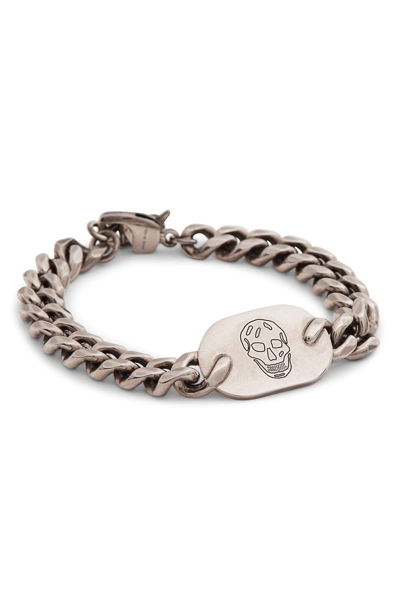 McQueen Skull Plate Pendant Bracelet, Main, color, Mcq0911sil.v.b Antil