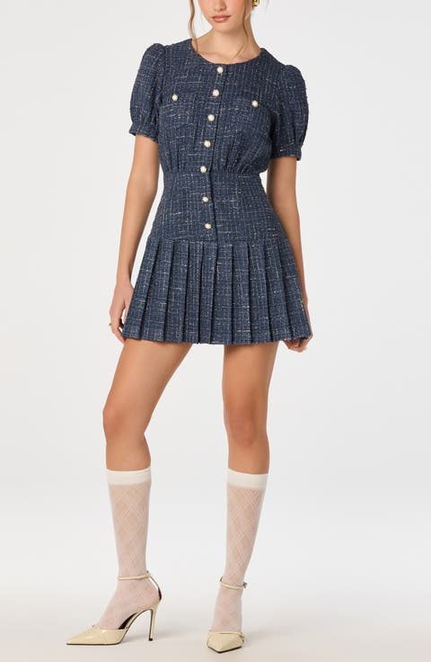 Brenlee Pleated Tweed Minidress