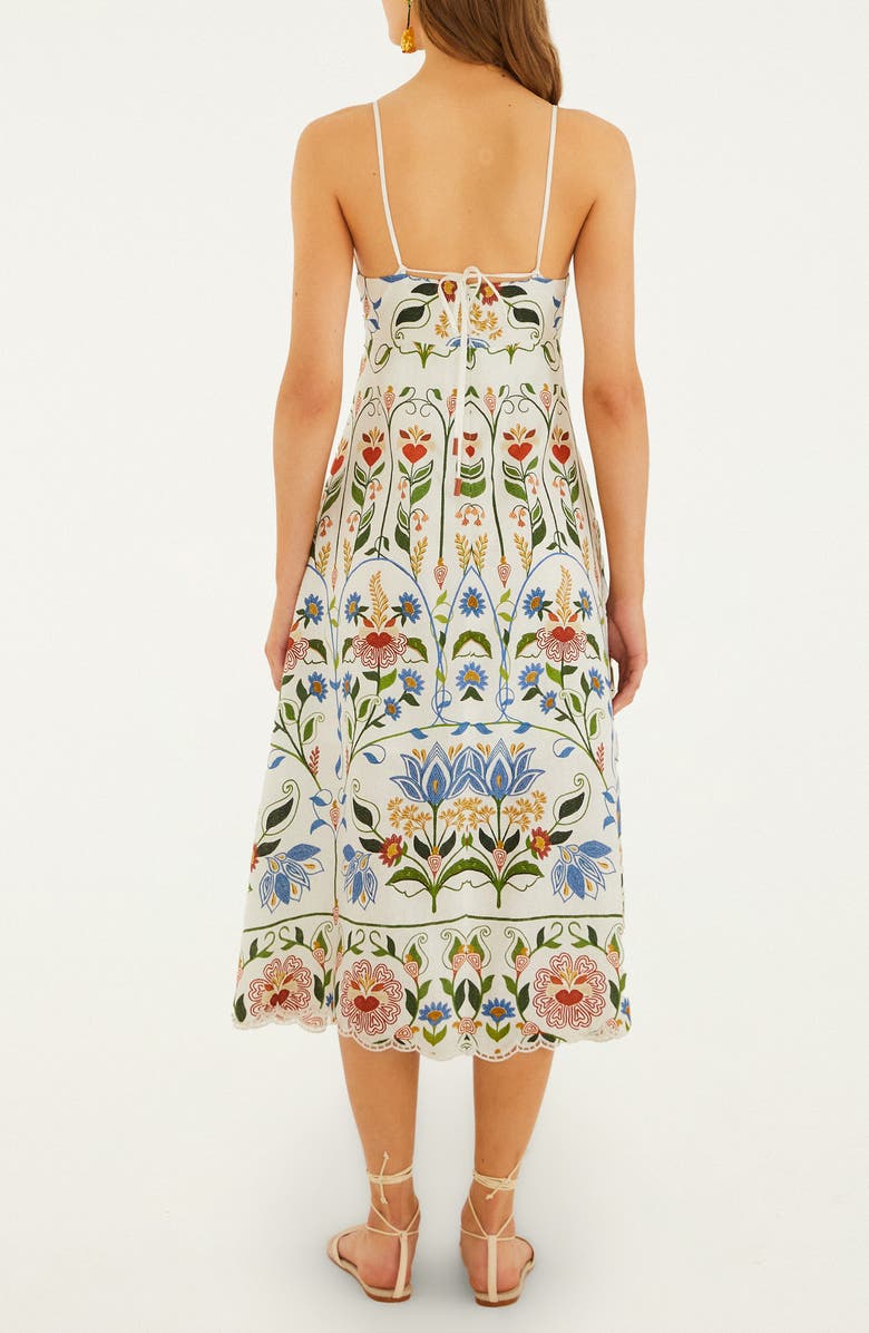 FARM Rio Garden Embroidered Linen Midi Sundress, Alternate, color, Off-White