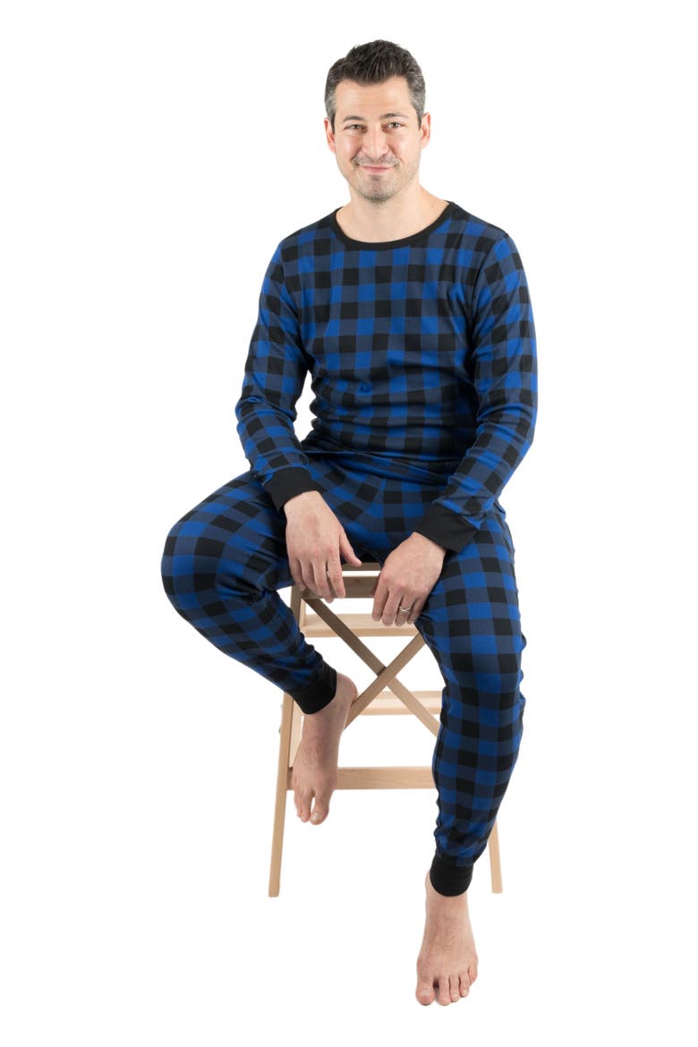 Men's Cotton Plaid Matching Family Holiday Pajamas, Alternate, color, Plaid Black & Navy