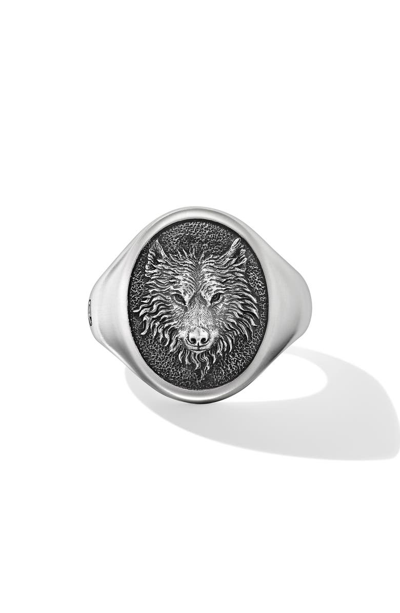 David Yurman Men's Petrvs<sup>®</sup> Wolf Signet Ring in Sterling Silver, 21.5mm, Main, color, Sterling Silver