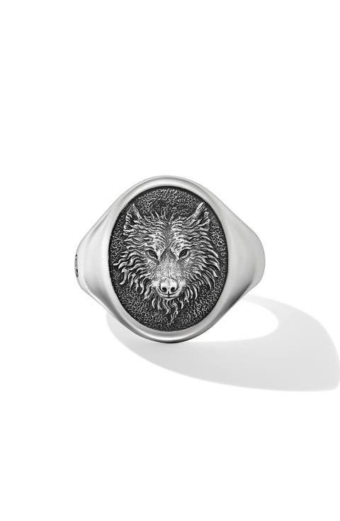 Men's Petrvs® Wolf Signet Ring in Sterling Silver, 21.5mm