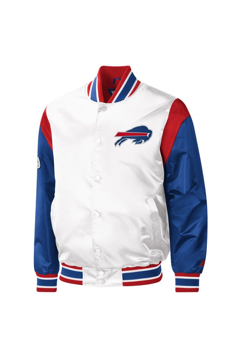 Men's Starter White Buffalo Bills Throwback Warm Up Pitch Satin Full-Snap Varsity Jacket, Alternate, color, White