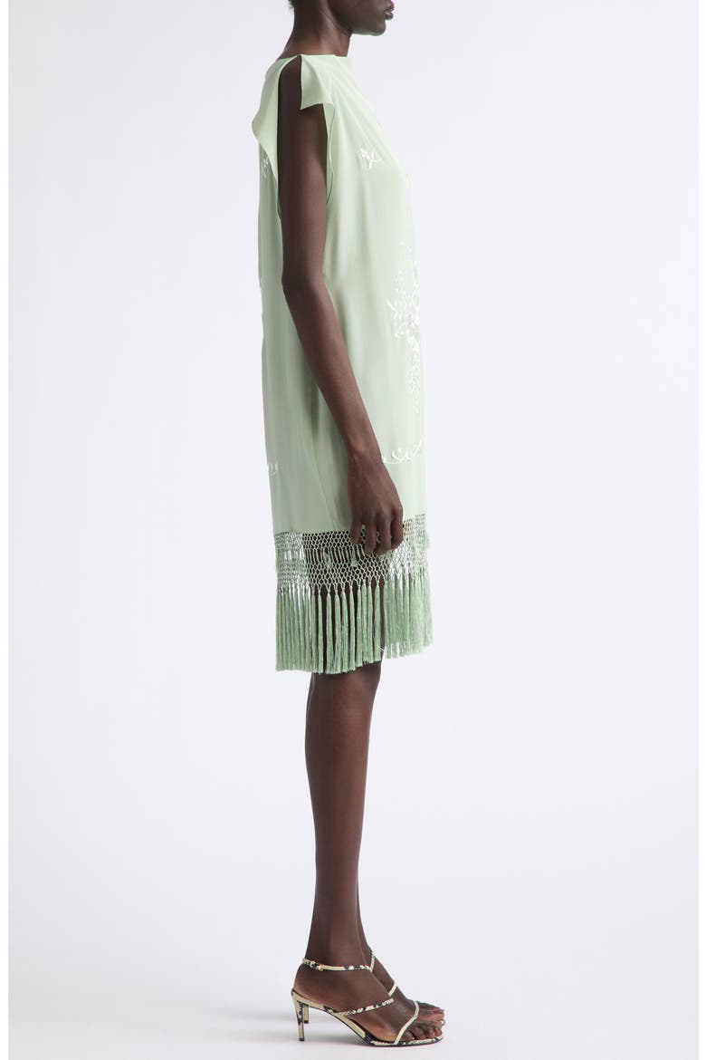 Piano Shawl Floral Embroidered Fringe Silk Minidress, Alternate, color, GREEN