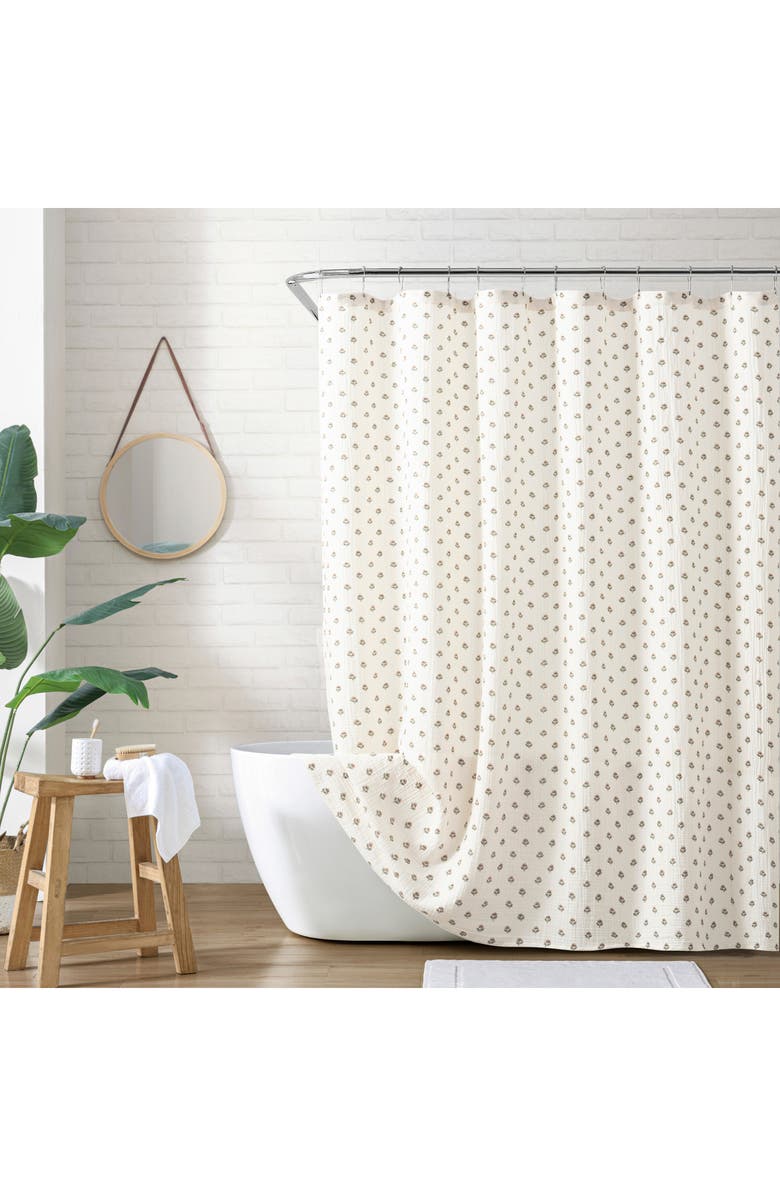 Peri Home Block Print Gauze Shower Curtain, Alternate, color, Ivory Multi