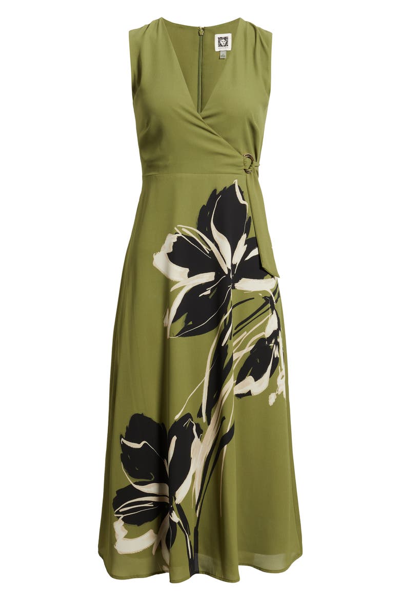 Print Sleeveless Faux Wrap Midi Dress, Alternate, color, BAY LEAF MULTI