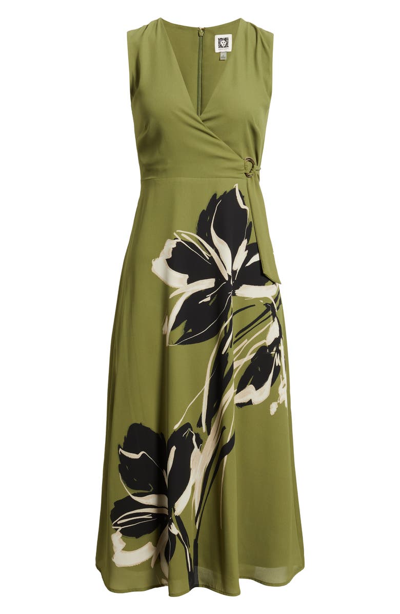 Anne Klein Print Sleeveless Faux Wrap Midi Dress, Alternate, color, Bay Leaf Multi