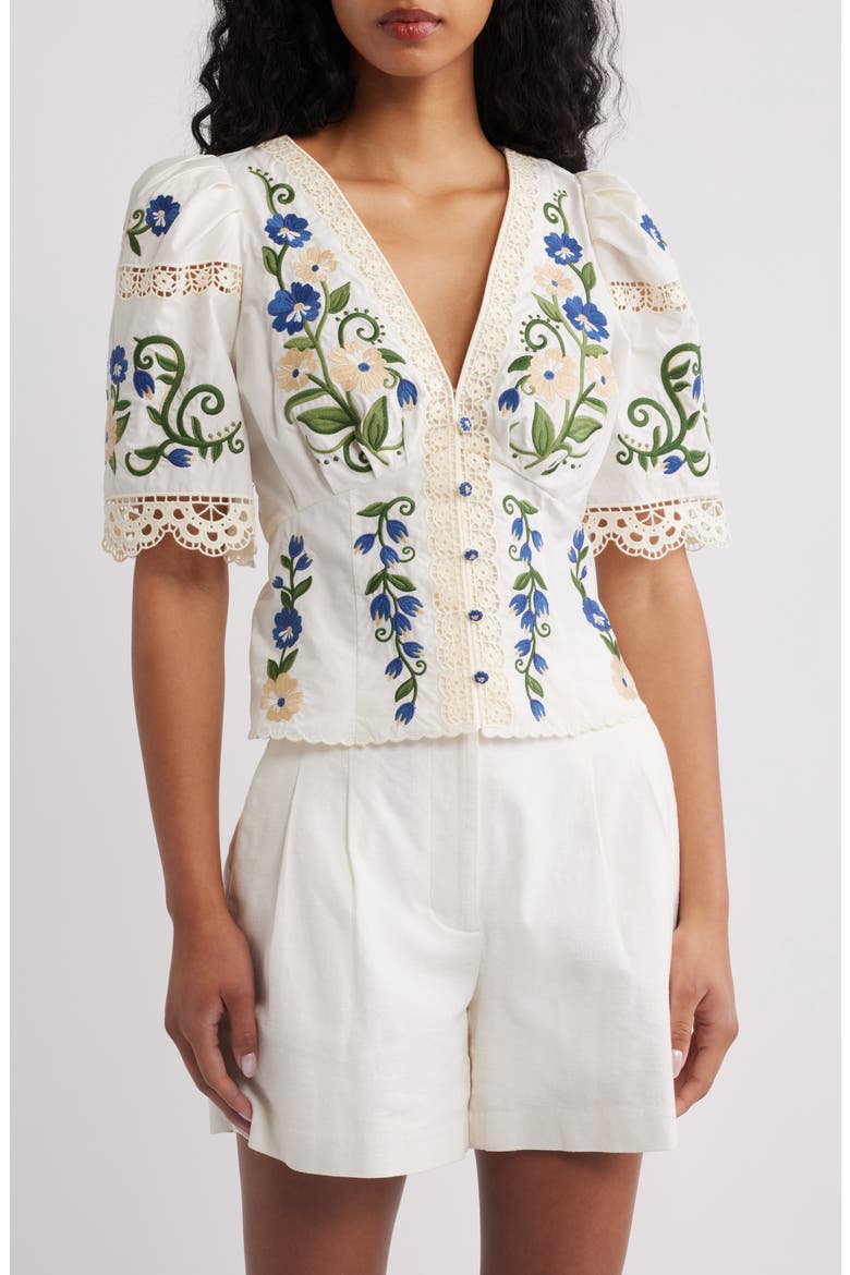 Countryside Land Embroidered Eyelet Cotton Top, Main, color, OFF-WHITE