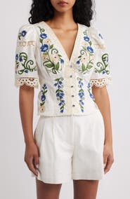 FARM Rio Countryside Land Embroidered Eyelet Cotton Top