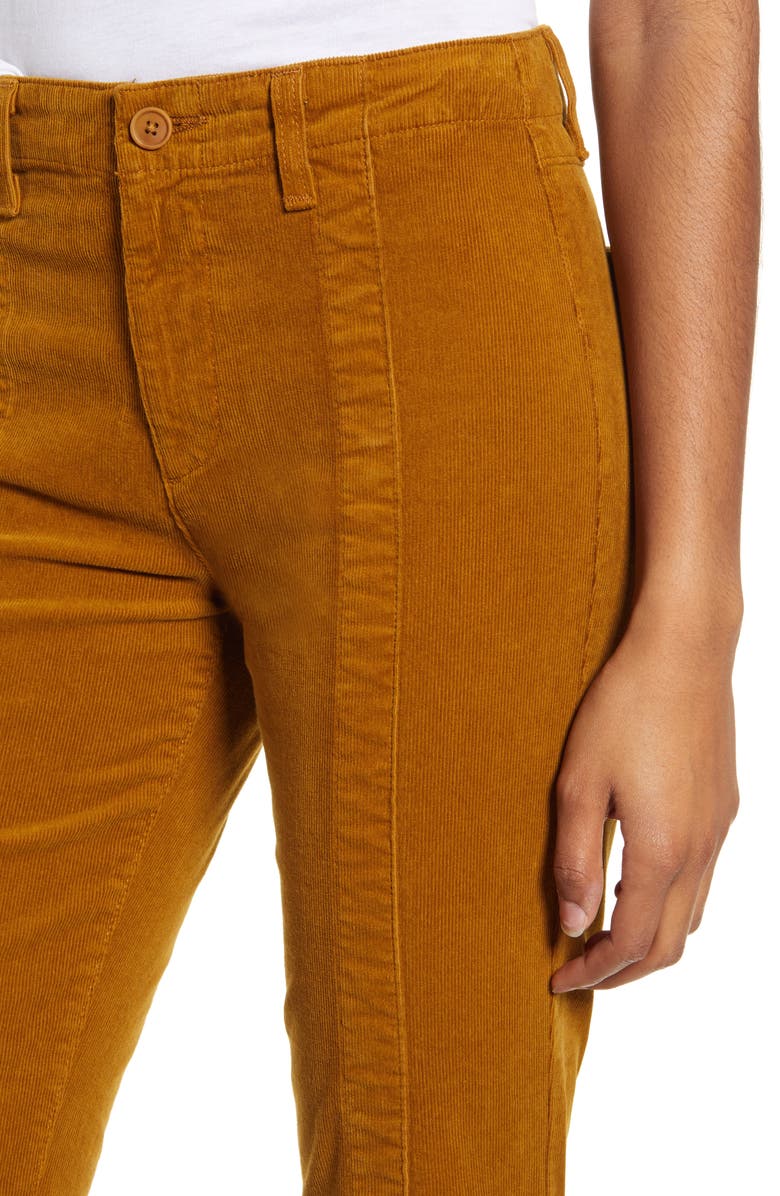 AG Quinne Paneled Corduroy Crop Flare Pants, Alternate, color, Mustard Gold
