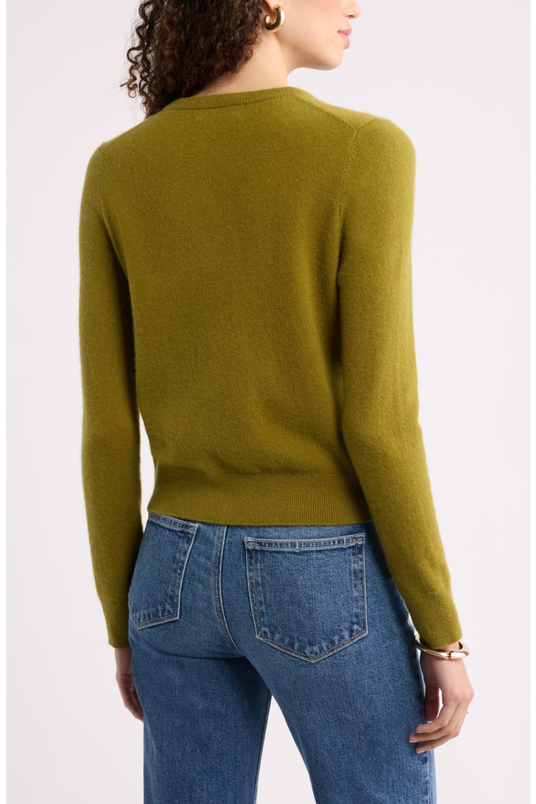 Cashmere Crewneck Cardigan, Alternate, color, OLIVE WOODLAND