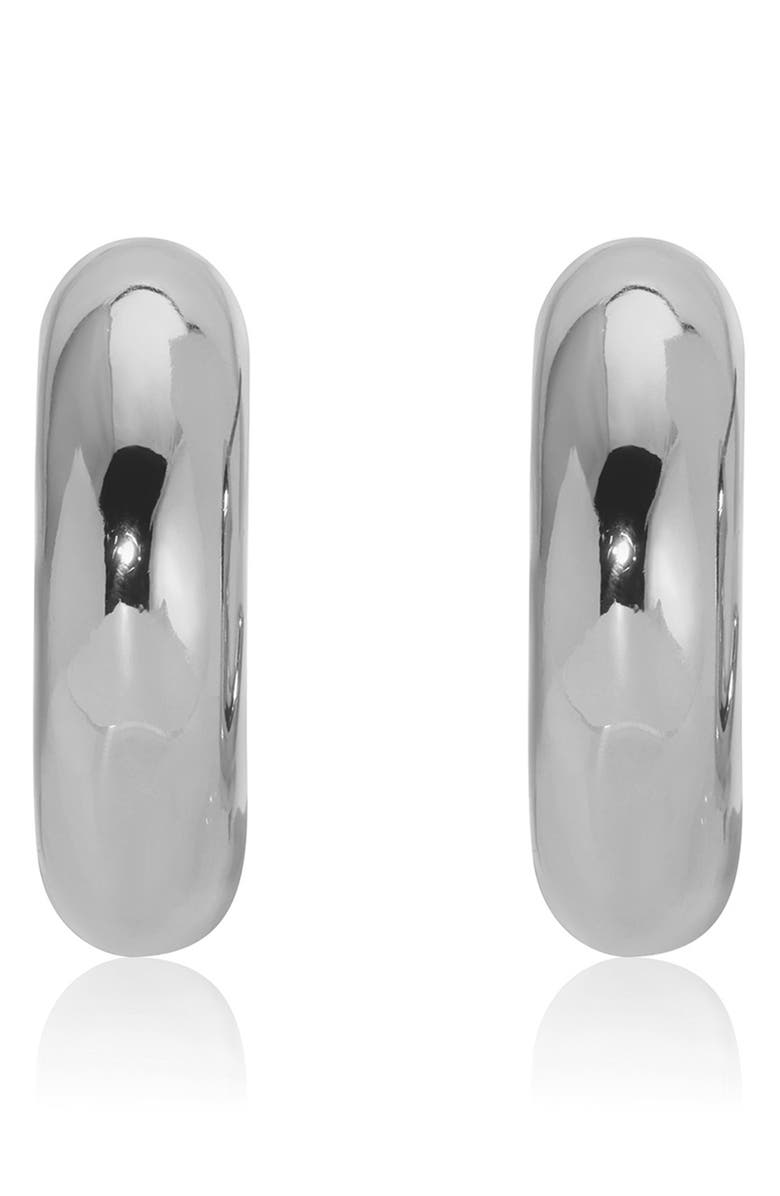 Ettika Mini Thick Classic Hoops, Main, color, Rhodium