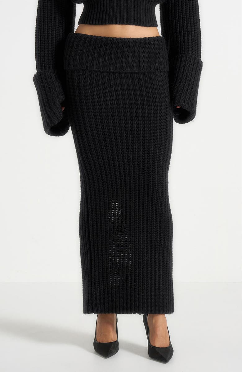 Manière De Voir Lyra Knit Maxi Skirt with Foldover, Alternate, color, Black