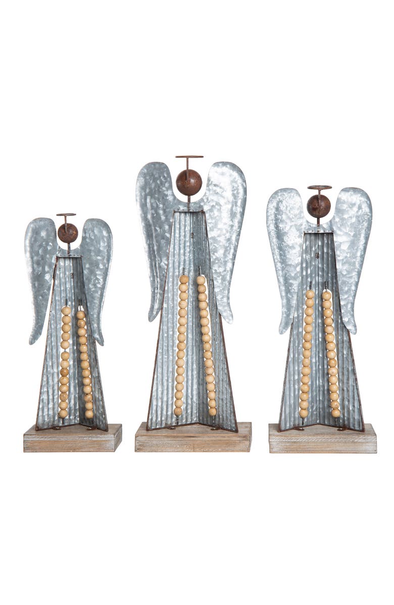 Transpac Silver Metal Beaded Angel Decor Set of 3 for Home Decor, Alternate, color, Silver