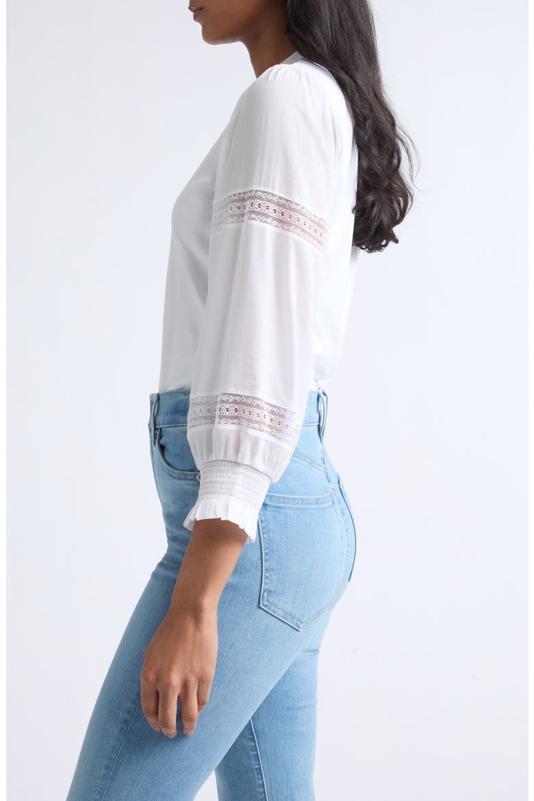 Bellamie Lace Inset Cotton Top, Alternate, color, WHITE