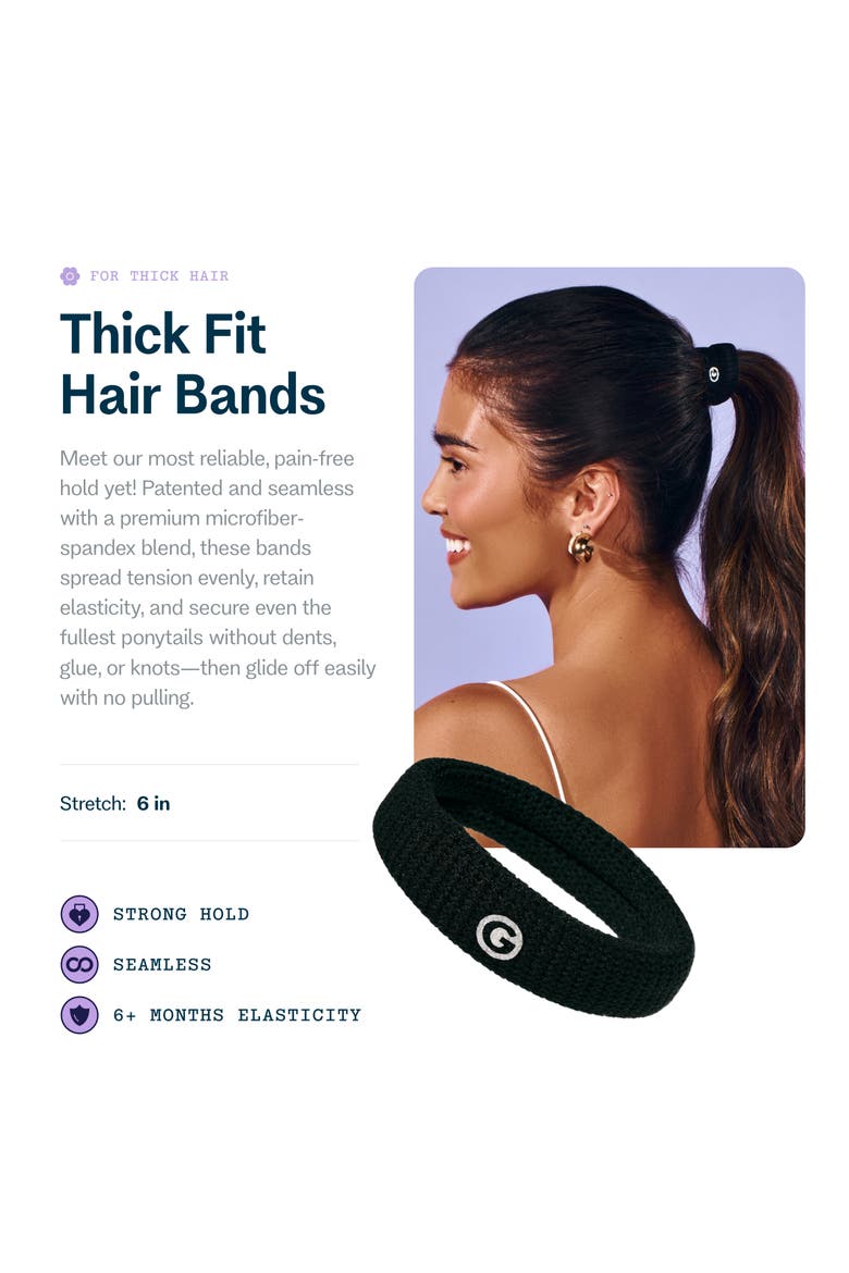 Thick Fit Hair Bands, Damage Free Hair Ties Made with Seamless Microfiber Elastics, Alternate, color, Black
