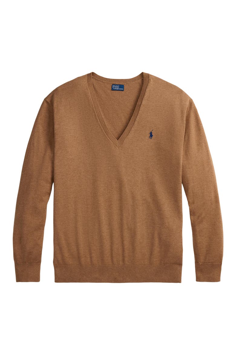 Relaxed Cotton V-Neck Sweater, Alternate, color, COLLECTION CAMEL MELANGE