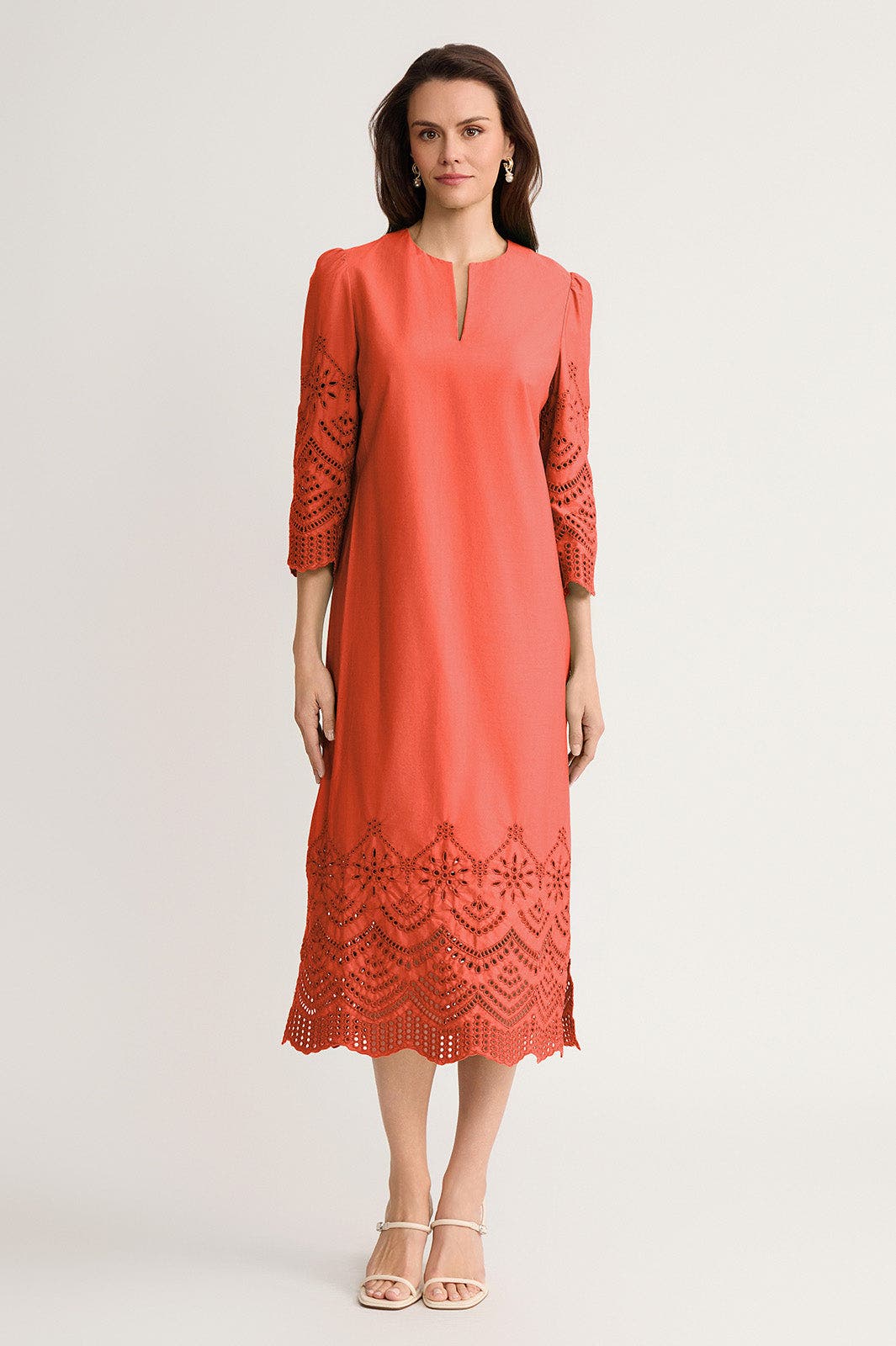 Eyelet Straight Cotton Maxi Dress