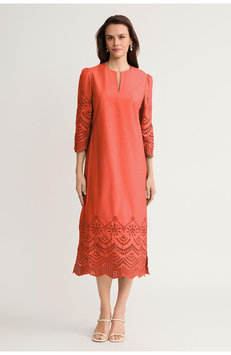 Ming Wang Eyelet Straight Cotton Maxi Dress, Main, color, Sunkist Coral
