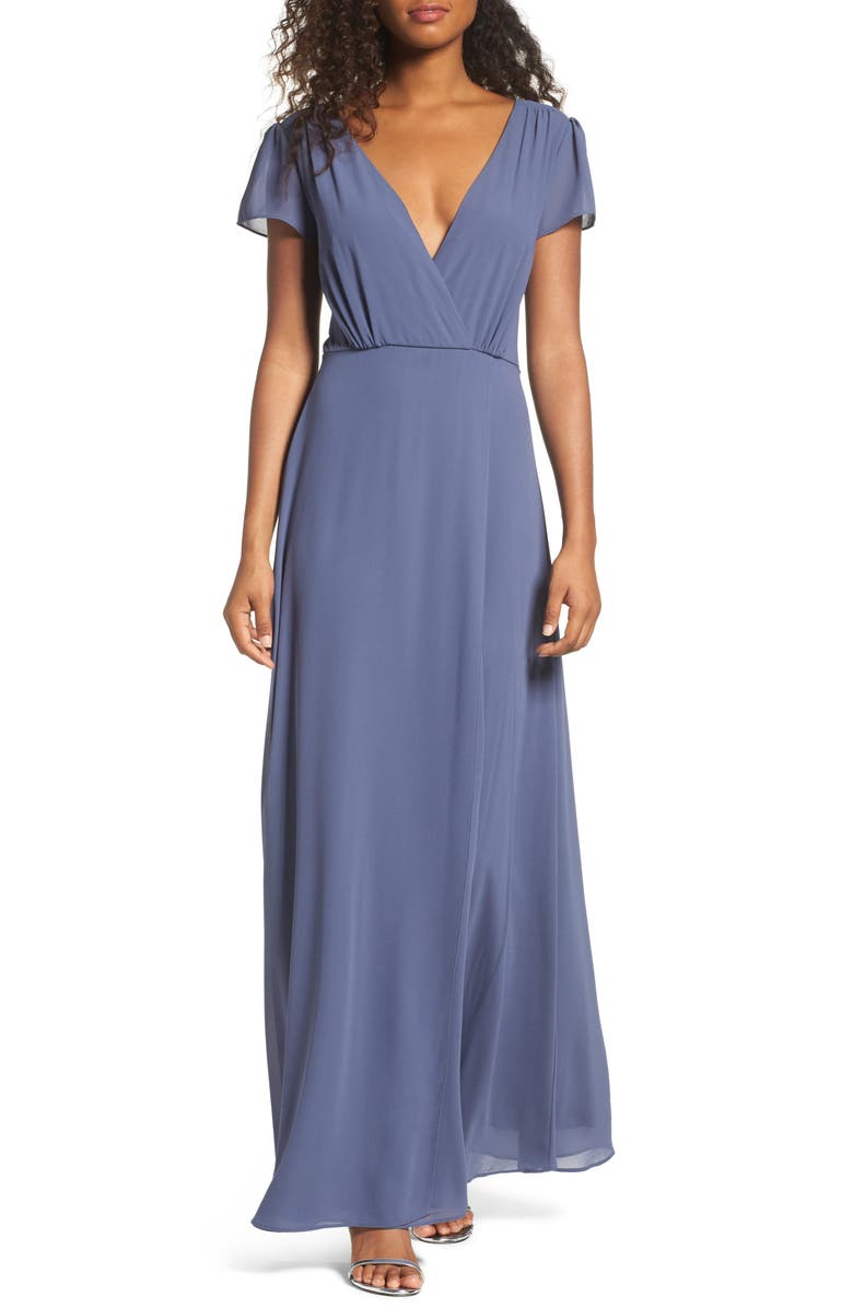 Lulus Lace-Up Back Chiffon Gown, Main, color, 