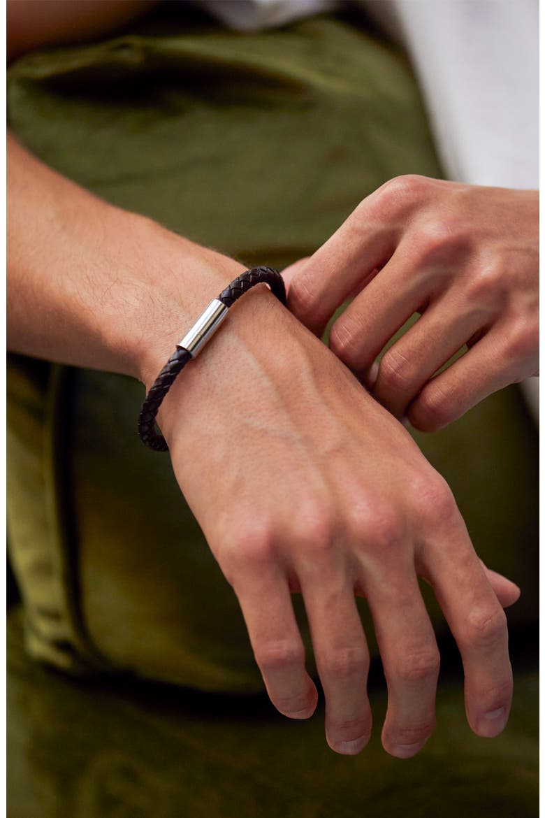 Men's Leather Wrap Bracelet, Alternate, color, DARK BROWN