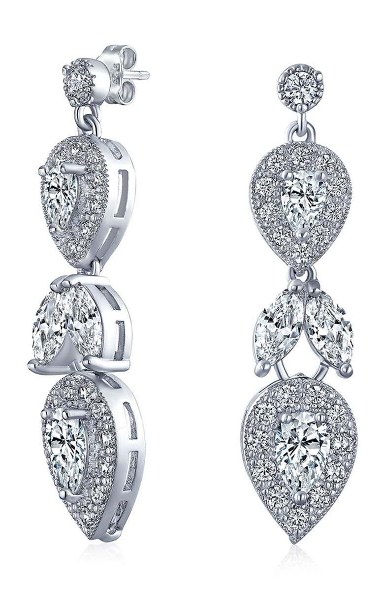BLING JEWELRY Bridal Pave CZ Teardrop Necklace & Earrings Set, Alternate, color, Grey