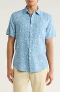 Nordstrom Leaf Short Sleeve Linen Blend Button-Up Shirt