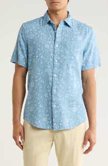 Nordstrom Leaf Short Sleeve Linen Blend Button-Up Shirt