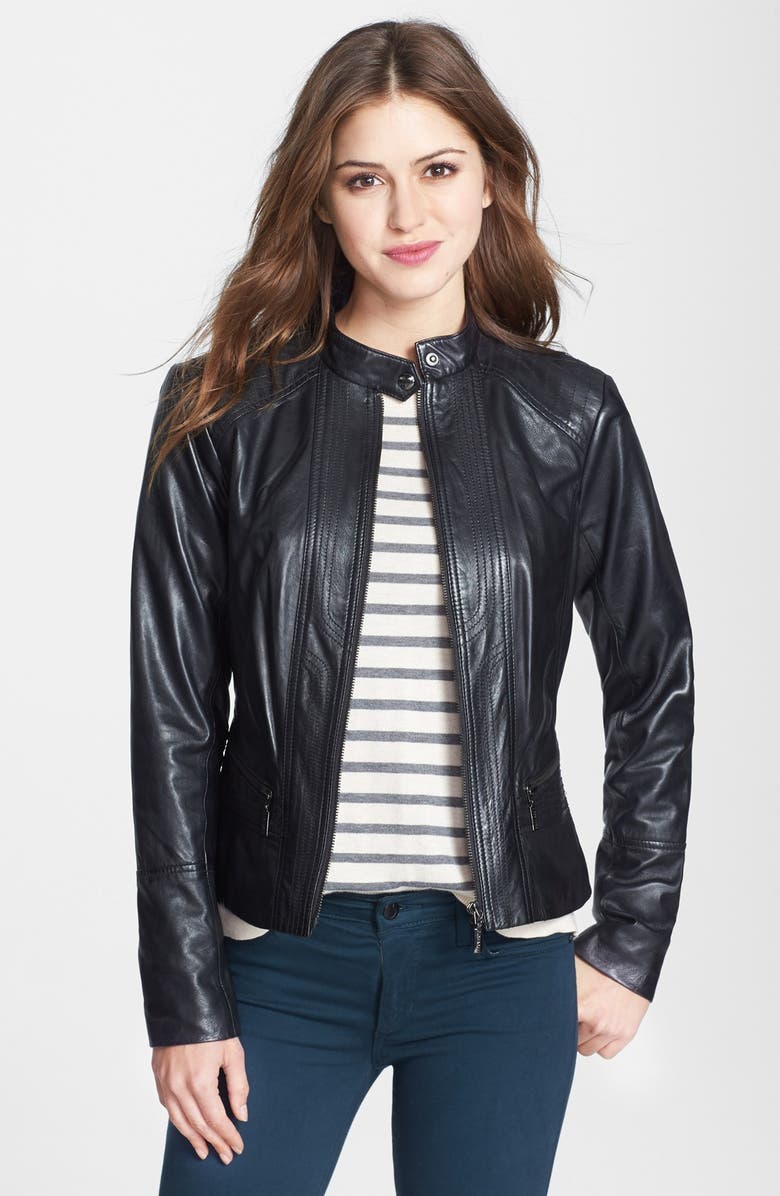 Bernardo Front Zip Leather Scuba Jacket, Main, color,