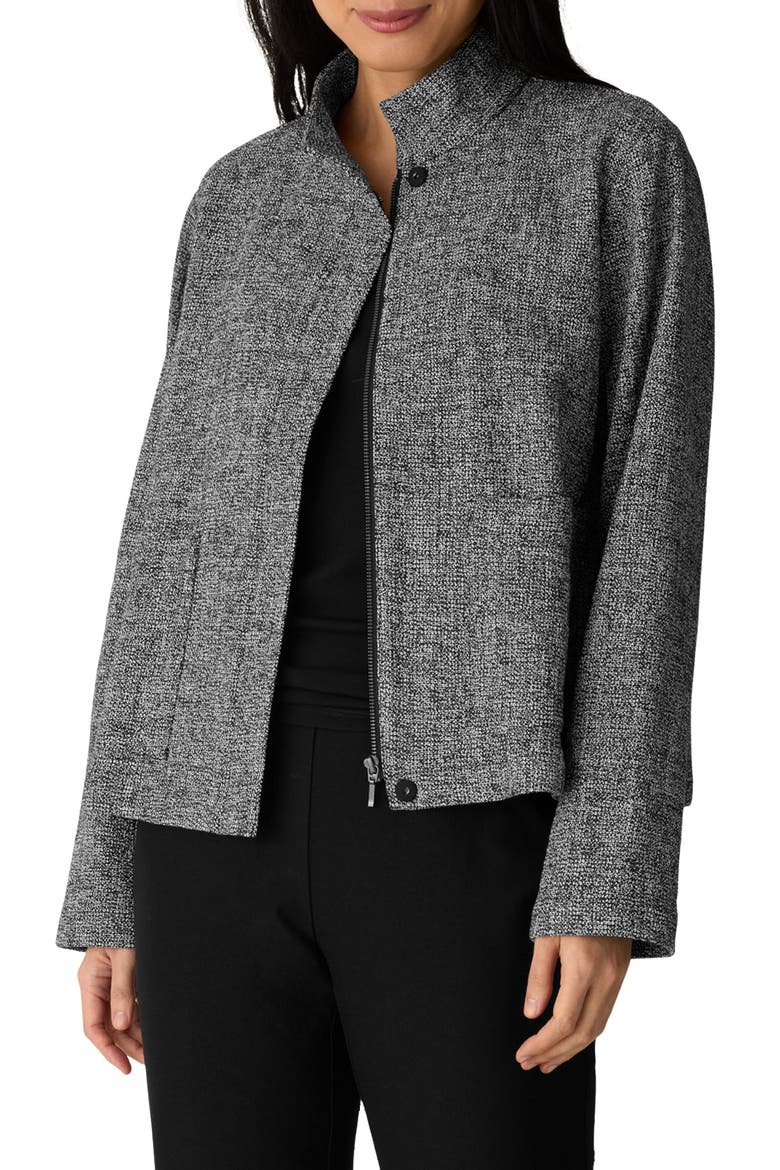 Stand Collar Stretch Cotton Jacket, Alternate, color, BLACK/ WHITE