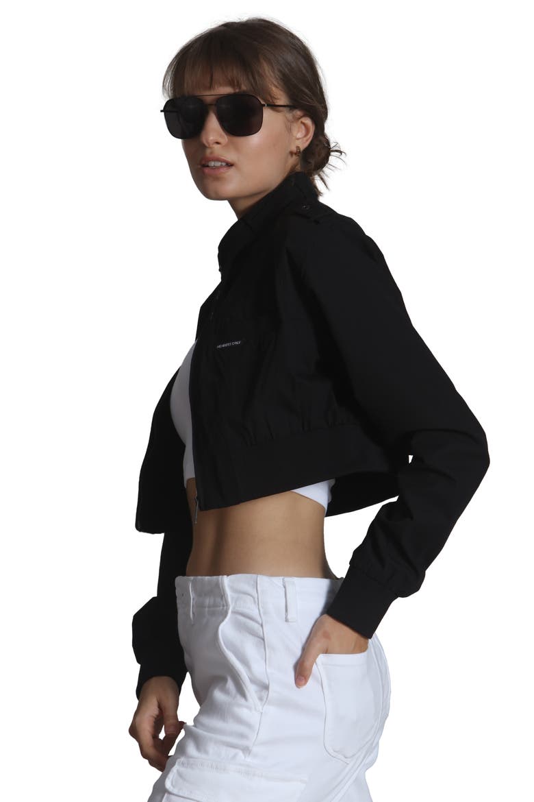 Women's Mini Cropped Racer Jacket, Alternate, color, Black