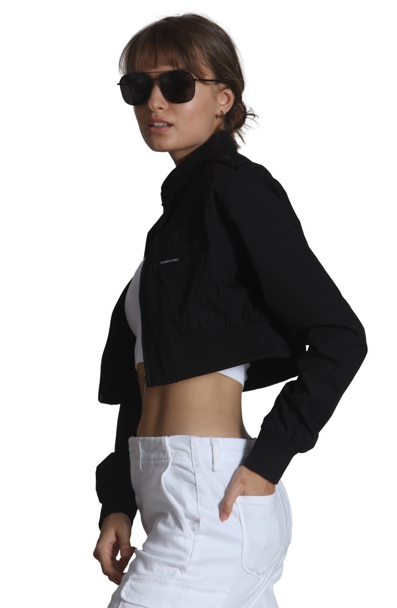 Members Only Women's Mini Cropped Racer Jacket, Alternate, color, Black