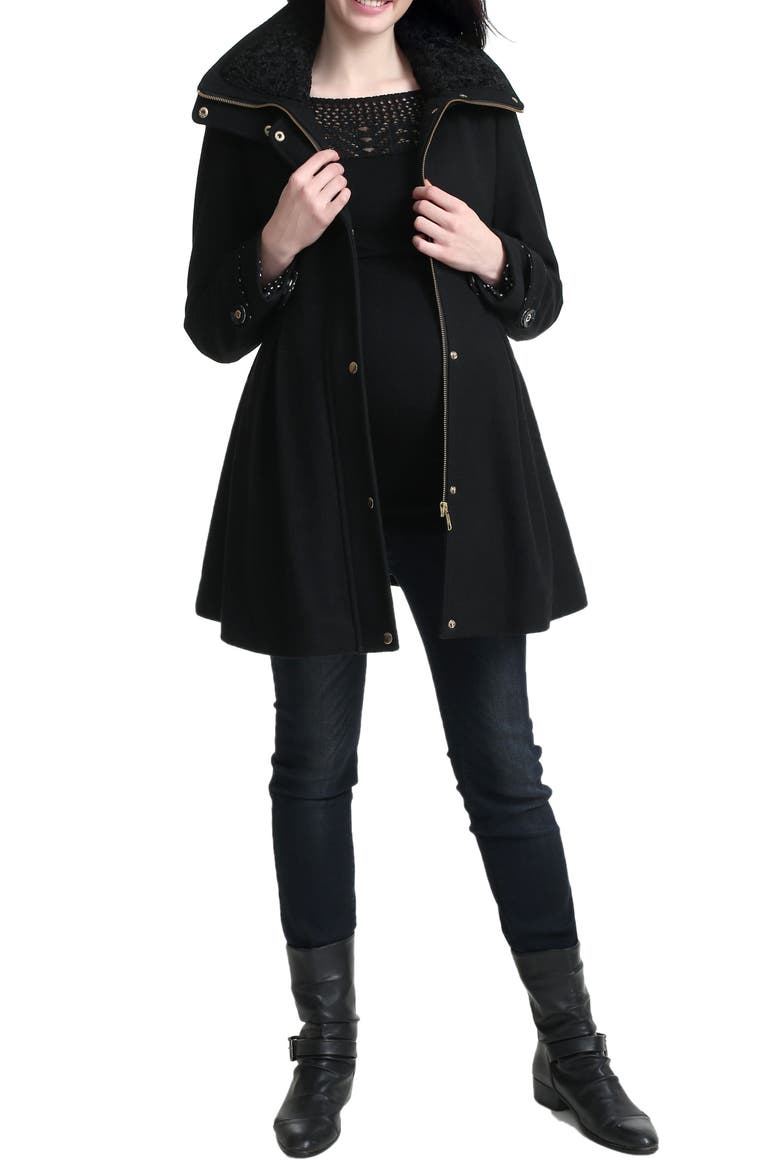 Olivia Wool Blend Maternity Coat, Alternate, color, BLACK