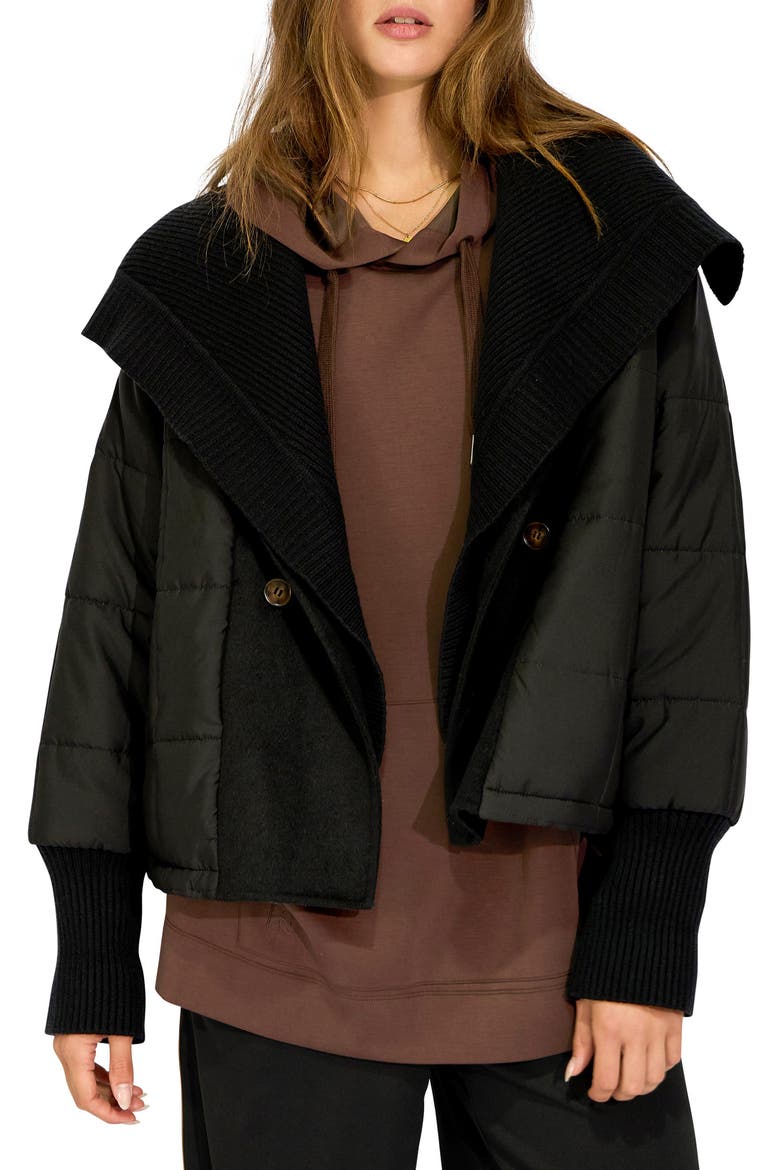 Elements Quilted Jacket with Detachable Rib Collar, Alternate, color, BLACK